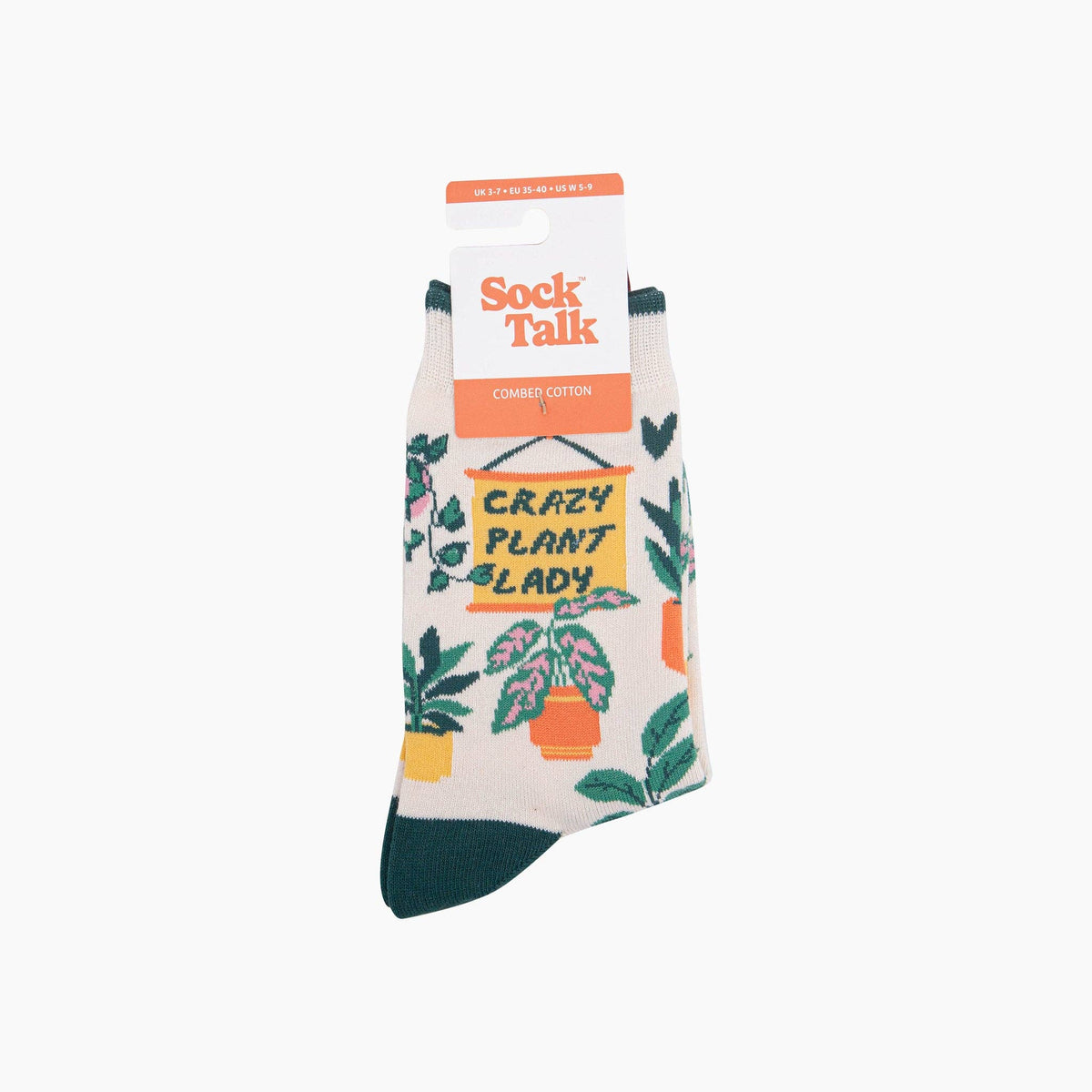 Crazy Plant Lady Combed Cotton Socks in White
