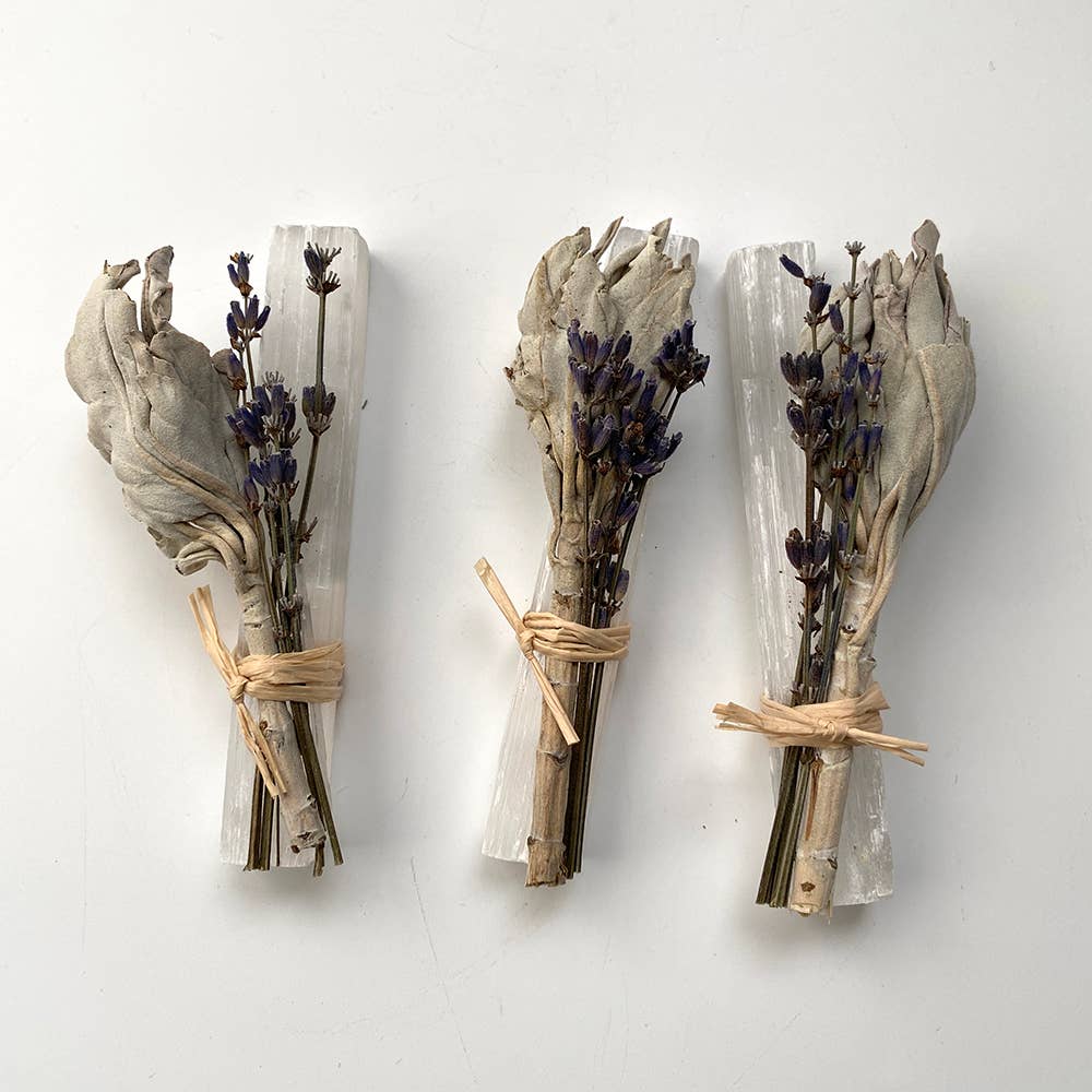 Mini Smudge Cluster, White Sage, Lavender & Selenite Wand