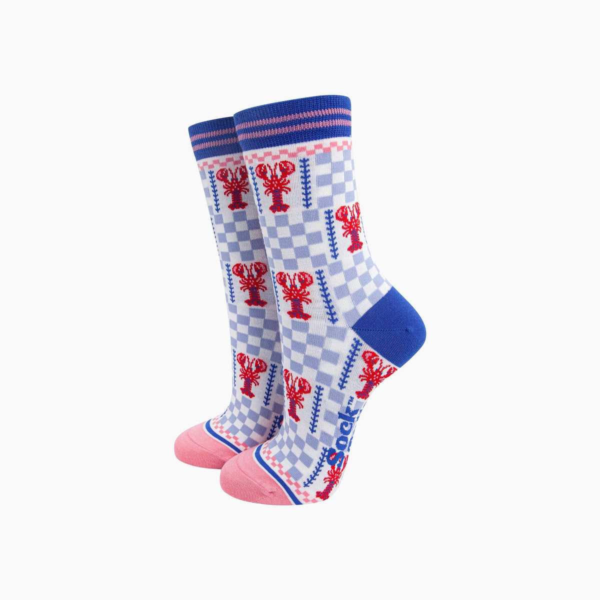 Lobster Checkerboard Bamboo Socks in Blue