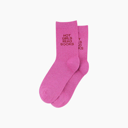 Read Books Combed Cotton Glitter Socks in Hot Pink