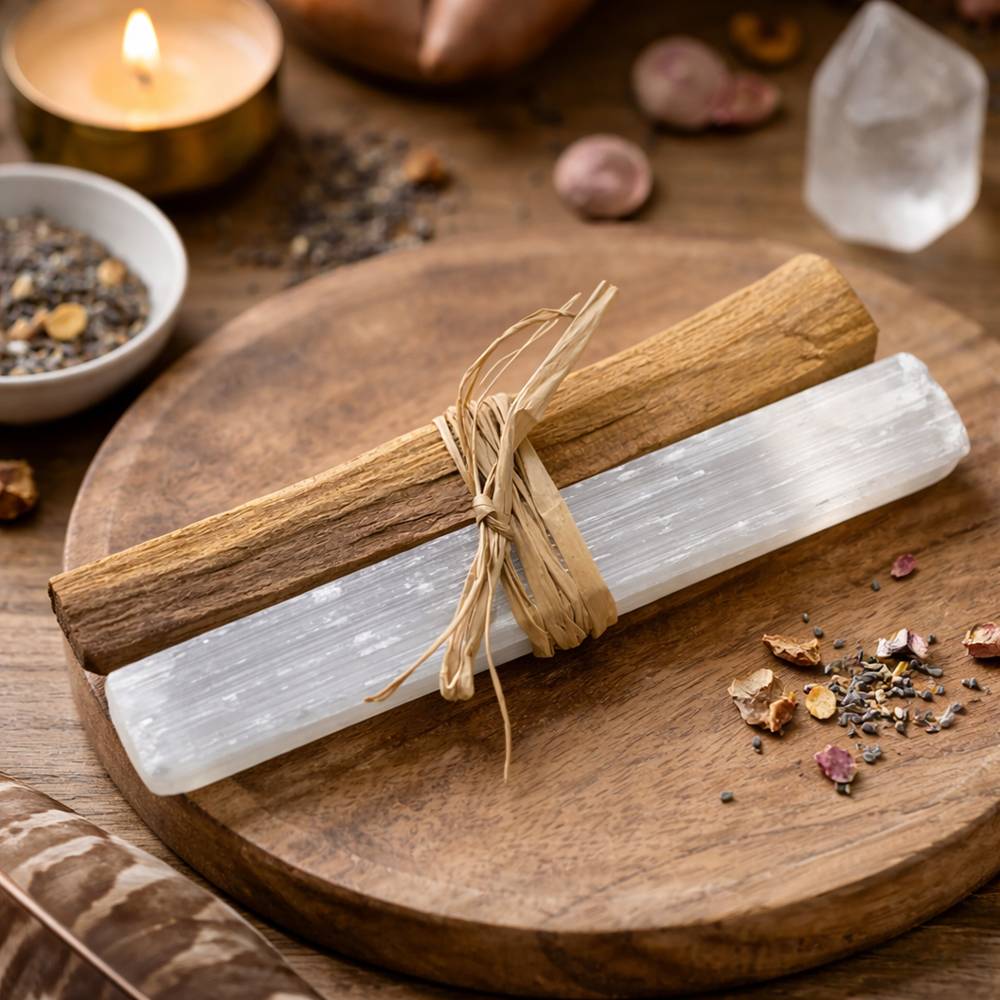 Mini Smudge Cluster, Palo Santo with Selenite