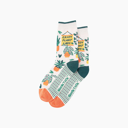 Crazy Plant Lady Combed Cotton Socks in White