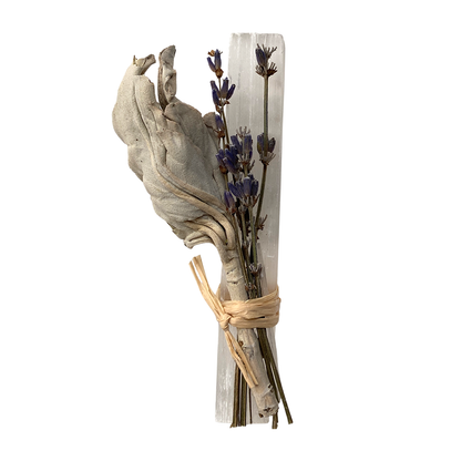 Mini Smudge Cluster, White Sage, Lavender &amp; Selenite Wand