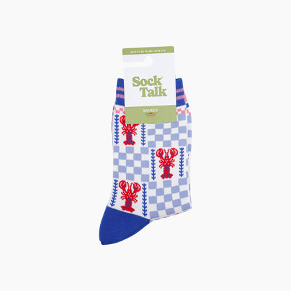 Lobster Checkerboard Bamboo Socks in Blue
