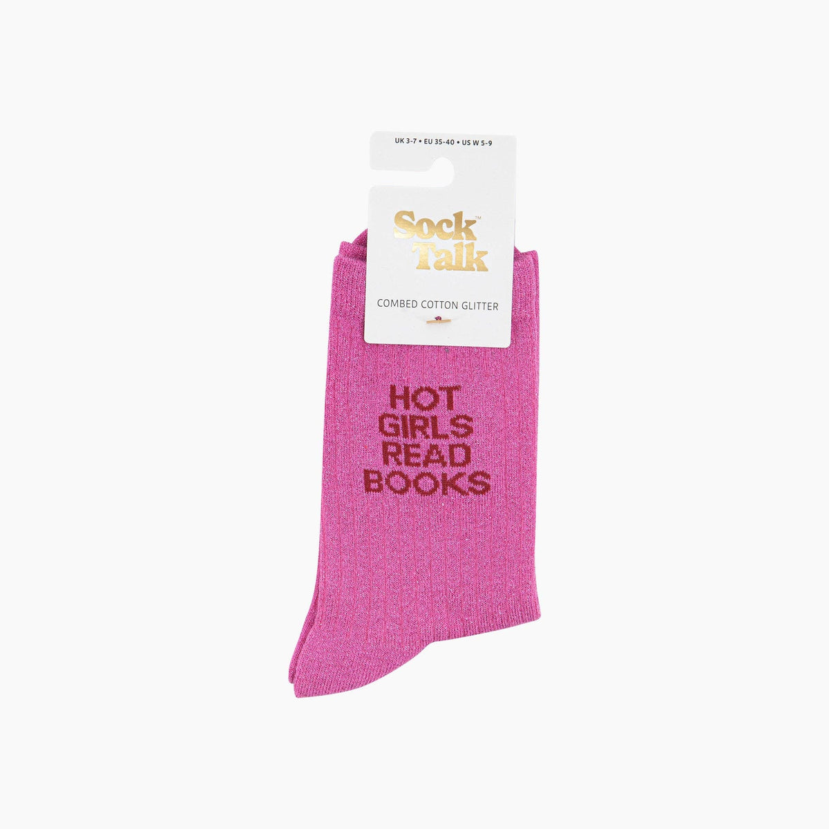 Read Books Combed Cotton Glitter Socks in Hot Pink