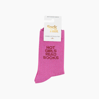 Read Books Combed Cotton Glitter Socks in Hot Pink