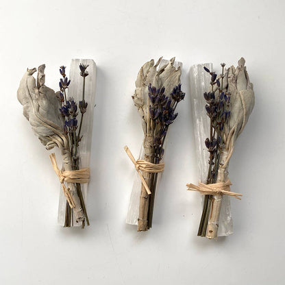 Mini Smudge Cluster, White Sage, Lavender &amp; Selenite Wand