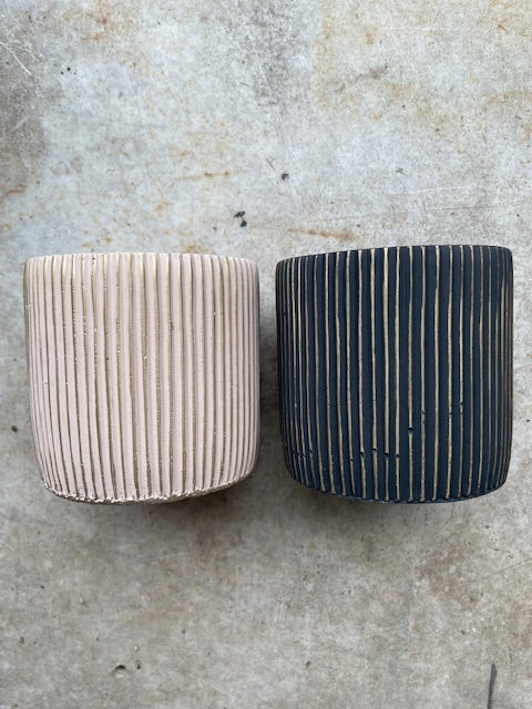 Ribbed black and pink Ceramic Pots to fit nursery pot 11cm or below