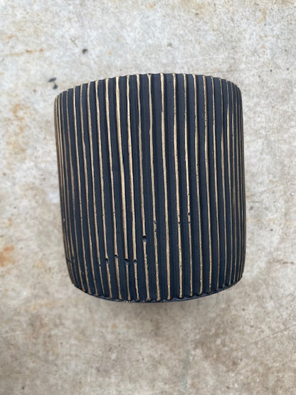 Ribbed black and pink Ceramic Pots to fit nursery pot 11cm or below