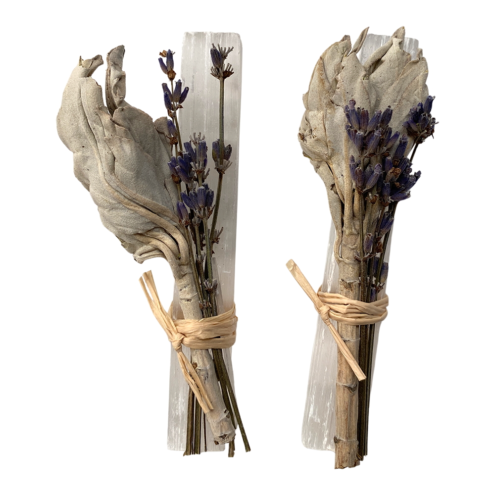Mini Smudge Cluster, White Sage, Lavender &amp; Selenite Wand