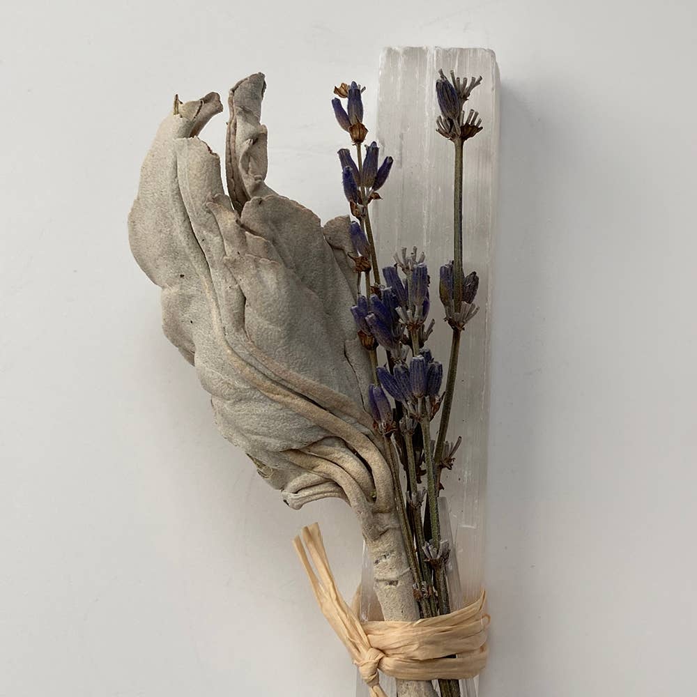 Mini Smudge Cluster, White Sage, Lavender &amp; Selenite Wand