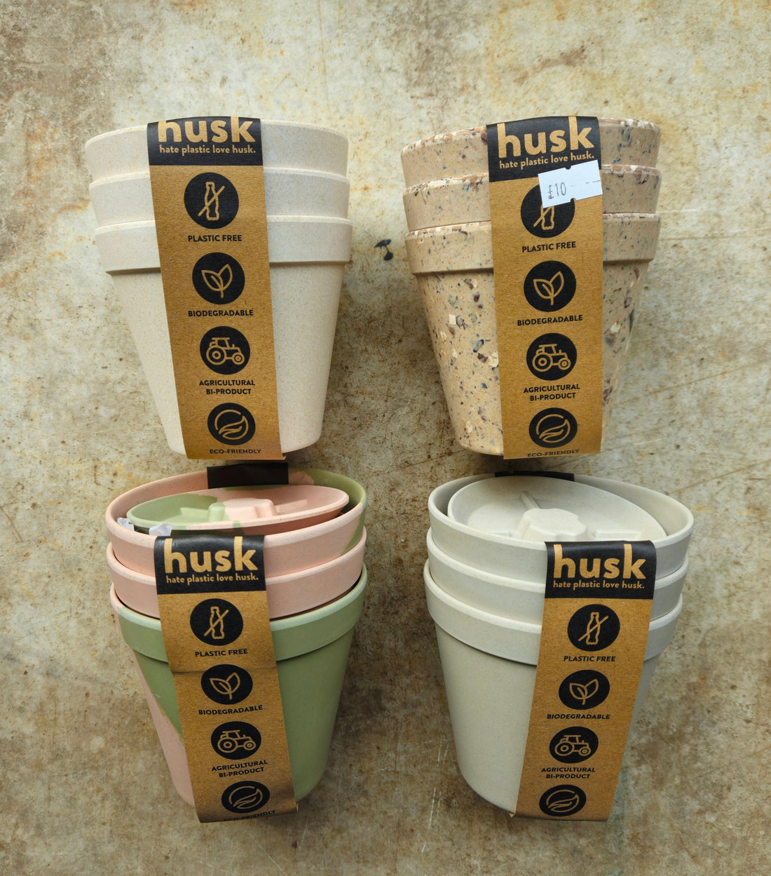 HUSK 10cm pots with drip tray (Pack of 3) -4 colours available