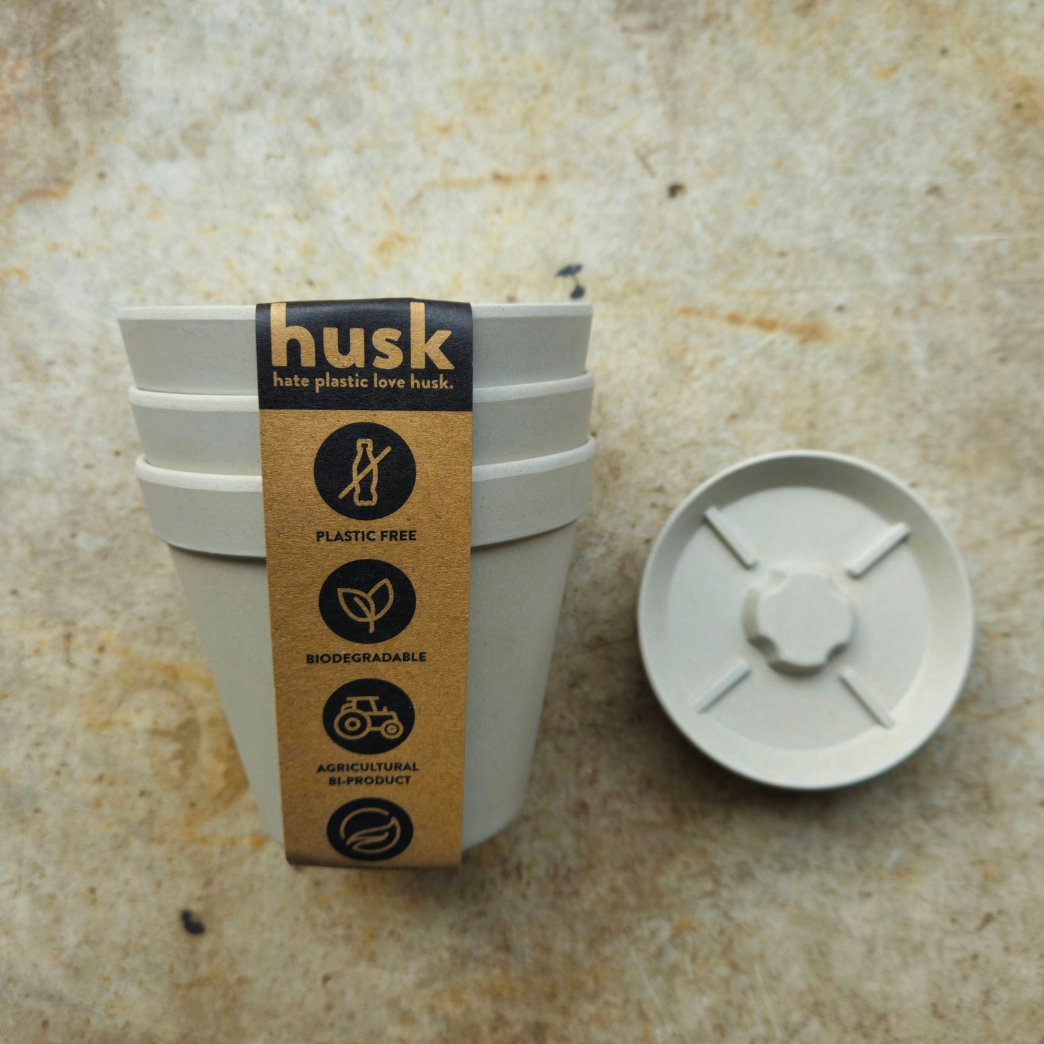 HUSK 10cm pots with drip tray (Pack of 3) -4 colours available