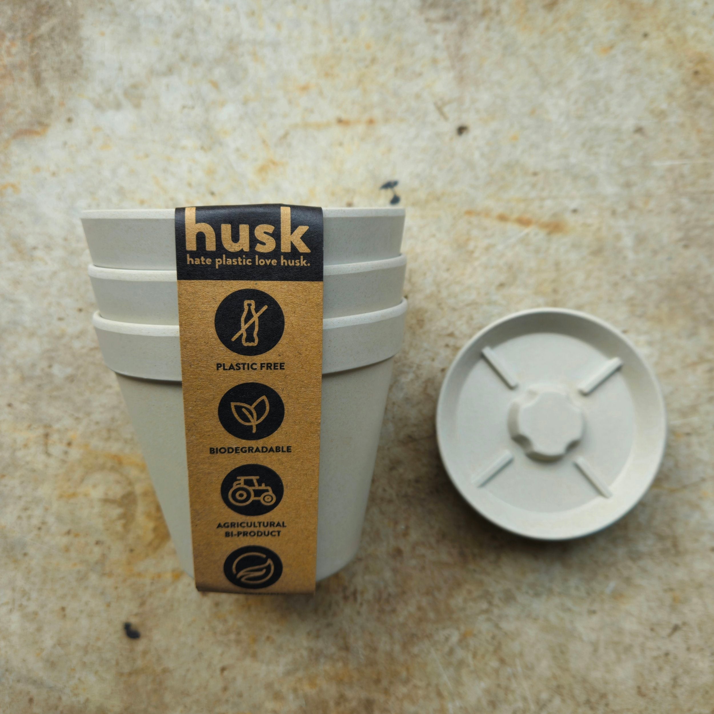 HUSK 10cm pots with drip tray (Pack of 3) -4 colours available