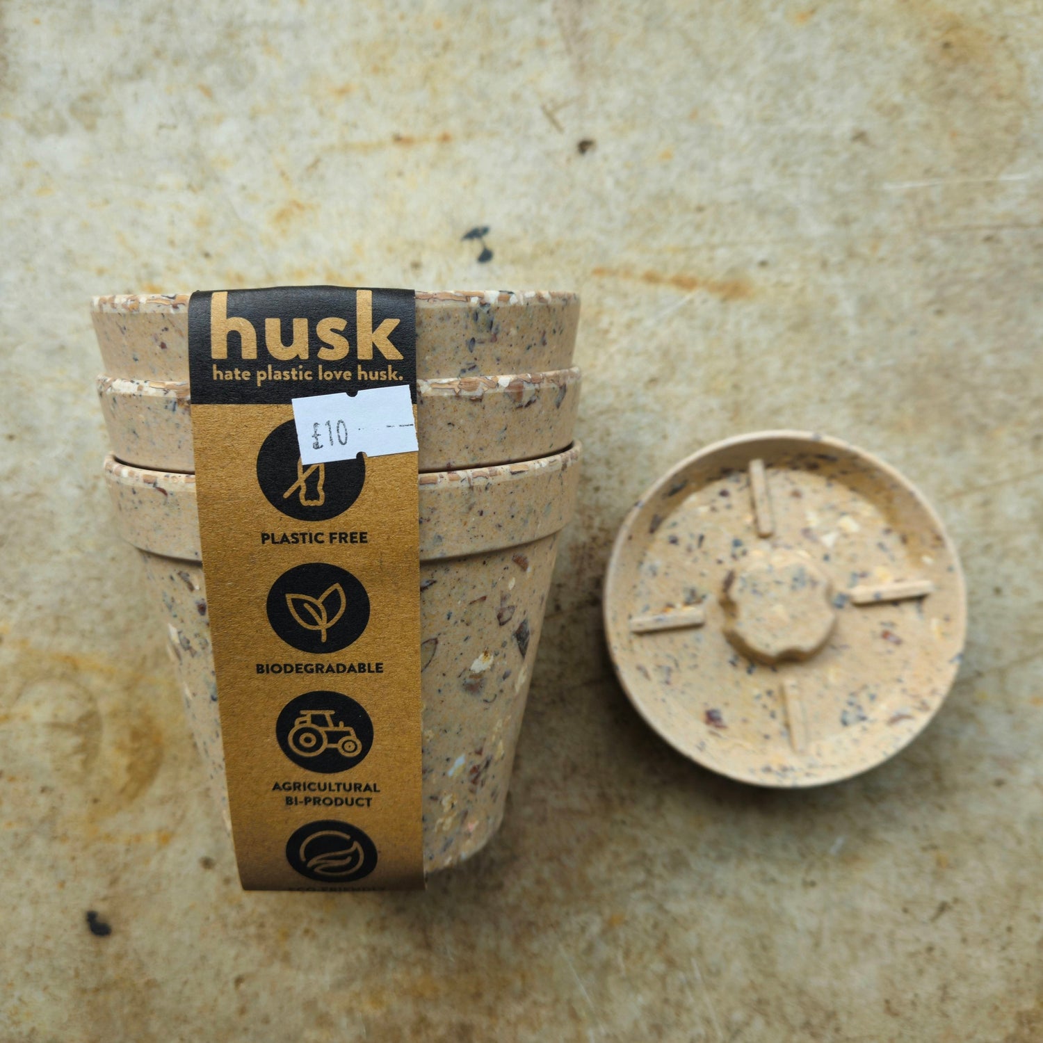 HUSK 10cm pots with drip tray (Pack of 3) -4 colours available